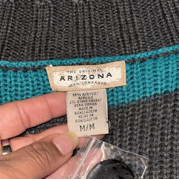 Arizona Cardigan Sweater Women's Medium Teal Gray Striped Long Sleeve Y2K NWT - Picture 8 of 8